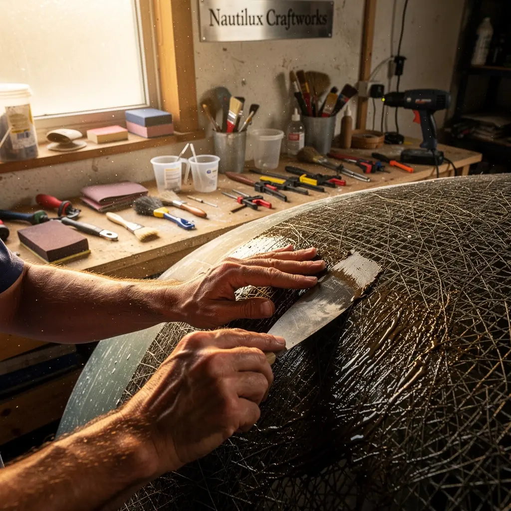 Kuģa virsmas sagatavošana krāsošanai, nodrošinot ilgmūžību un estētiku.